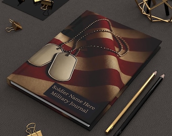 Personalized Military Journal, American Flag Hardcover Lined, Mental Health Destress Decompress Log, Personalized Christmas Gift for Soldier