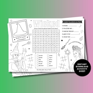 Wicked Film Musical Inspired Printable Activity Sheet Placemat, Wicked Film Colouring Page, Kids Party Table Activity Page Download