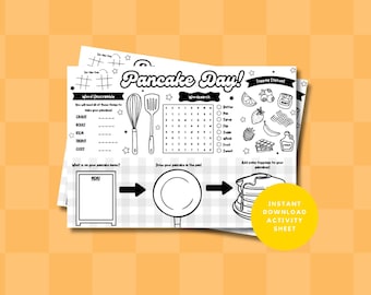 Pancake Day Printable Activity Sheet Placemat, Pancake Day Colouring Page, Kids Party Table Activity Page Download