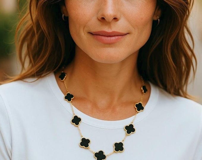 Featured listing image: Necklace |  Black Clover and Gold Clover  | Adjustable Length | Stainless Steel | Stylish | Trendy | House Of Jax