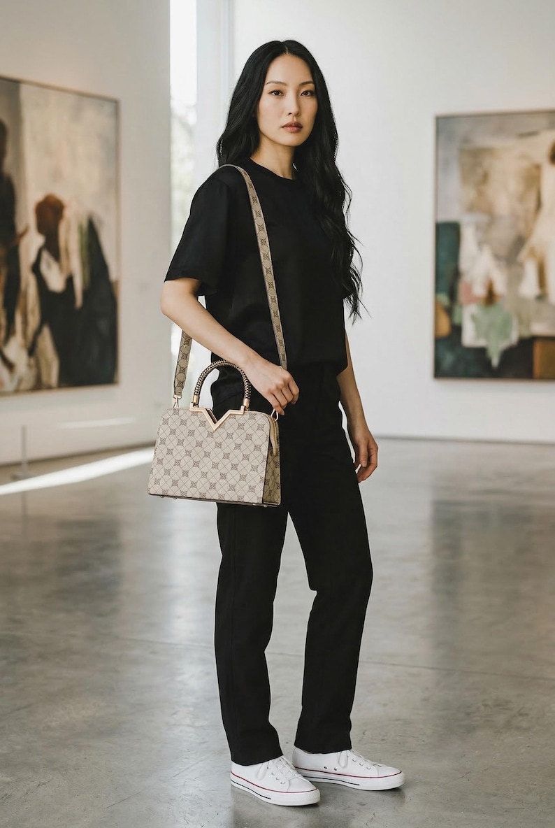 Patterned Croc Handbag | Valentino Style Pocketbook with Horse Charm image 5