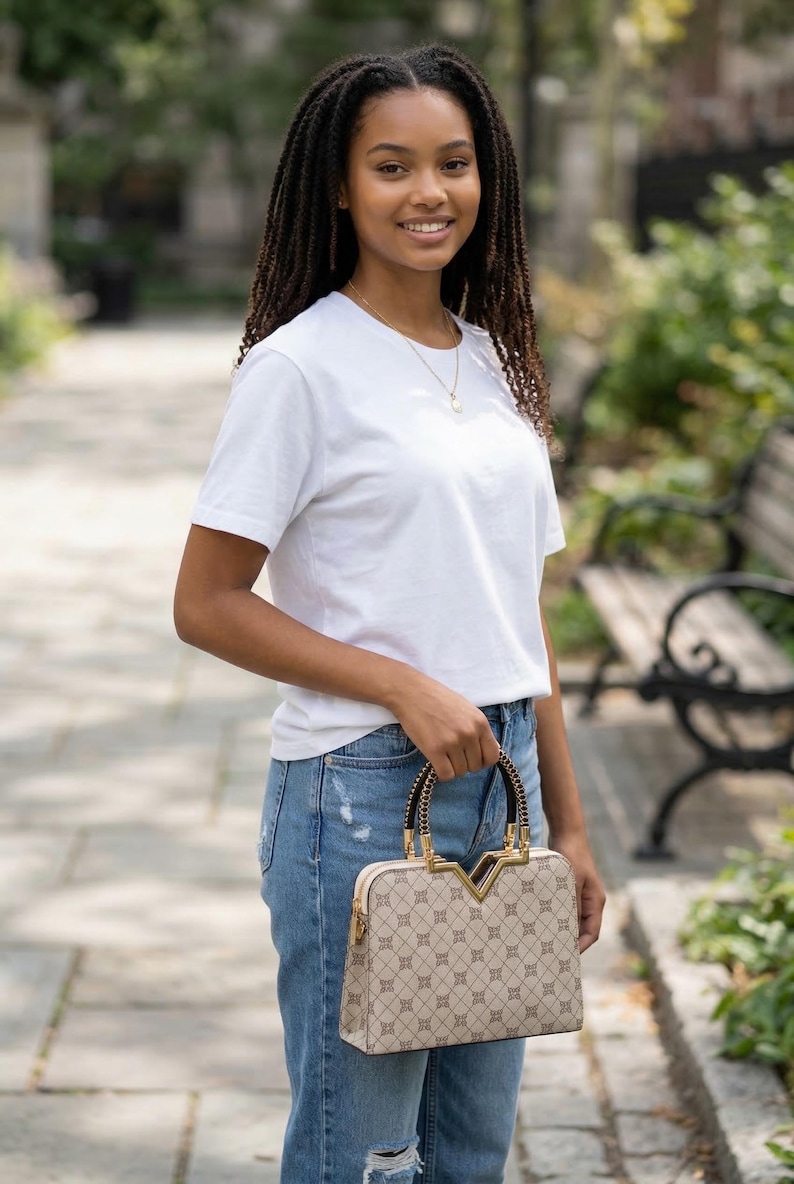 Patterned Croc Handbag | Valentino Style Pocketbook with Horse Charm image 4