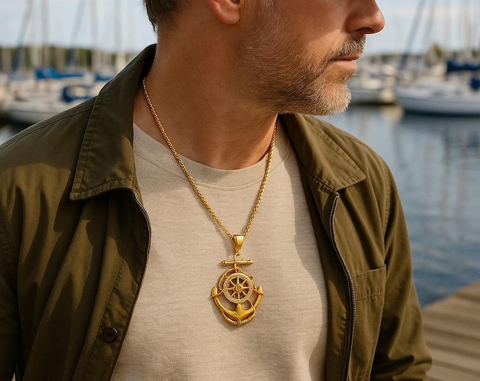 Featured listing image: Necklace | Anchor | Gift for him | Free Bonus Mystery Gift | Rope Chain | Gold Colored | Boho | Naval | Bohemian | House Of Jax