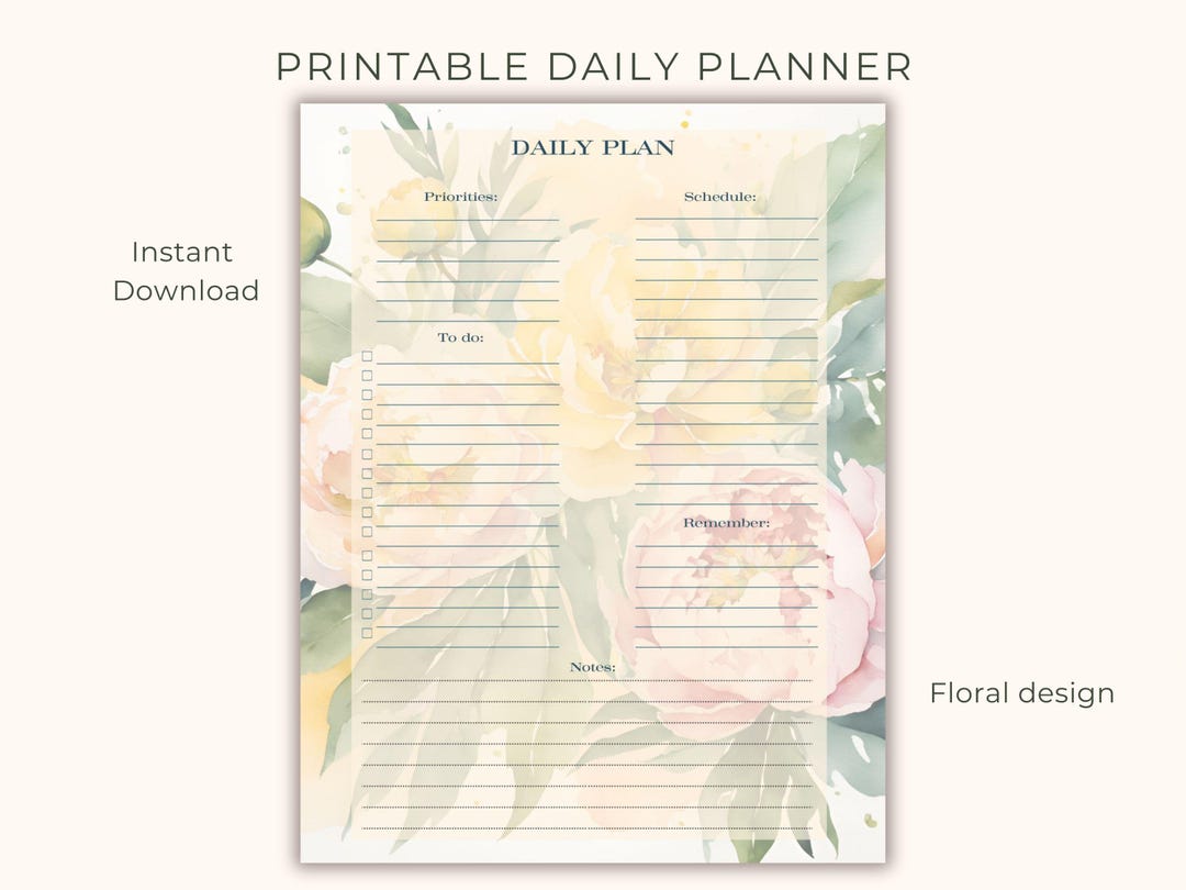 Floral Daily Planner, Printable to Do List, Priorities, Schedule, PDF ...