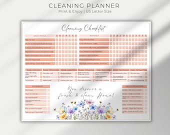 Printable Cleaning Check List Planner PDF, Minimalist Organization Tasks Instant Download, Daily & Weekly Cleaning, best for ADHD persons