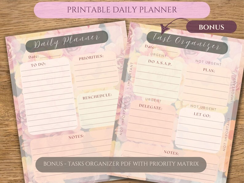 Printable Daily Planner PDF | US Letter and A4 | Light Pink & Yellow ...