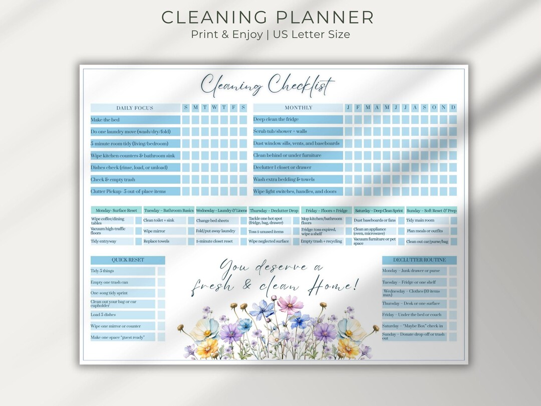 Printable Cleaning Check List Planner PDF, Minimalist Organization ...