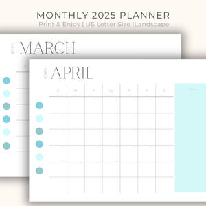 Printable Calendar 2025, Monthly Planner, 12 pages PDF US Letter Digital Download, Clean Simple Design 12 Months Planner Page Calendar Print