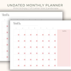 Printable Monthly Planner, Undated Minimalist PDF US Letter Digital Download, Clean Simple Design Notes Calendar Planner Page Print