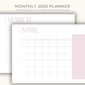 Printable Calendar 2025, Monthly Planner, 12 pages PDF US Letter Digital Download, Clean Simple Design 12 Months Planner Page Calendar Print