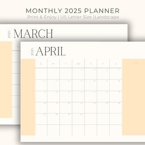 Printable Calendar 2025, Monthly Planner, 12 pages PDF US Letter Digital Download, Clean Simple Design 12 Months Planner Page Calendar Print