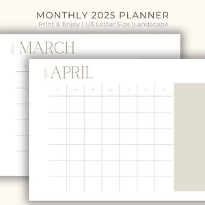 Printable Calendar 2025, Monthly Planner, 12 pages PDF US Letter Digital Download, Clean Simple Design 12 Months Planner Page Calendar Print