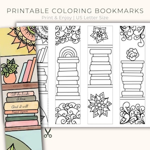 Signet à colorier Tracker de lecture 4 signets imprimables en téléchargement numérique | Carnet de lecture à colorier, pile de livres imprimables 4 modèles - 1 PDF