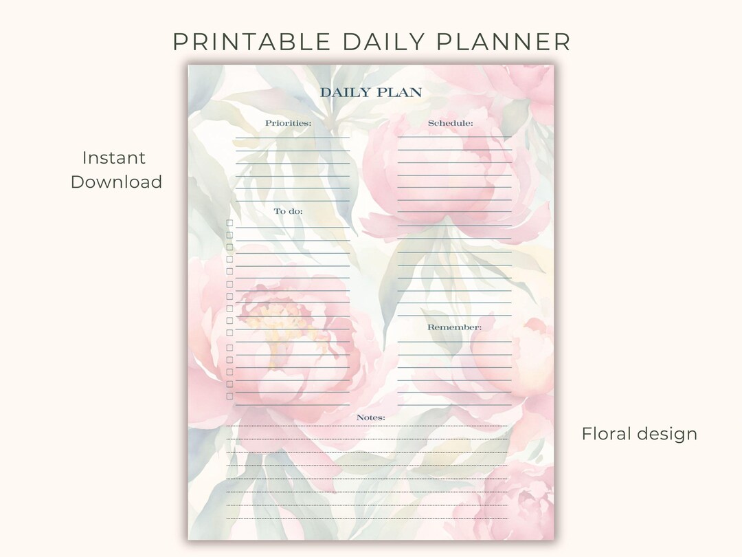 Floral Daily Planner, Printable to Do List, Priorities, Schedule, PDF ...