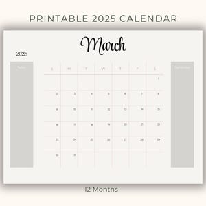 Printable Calendar 2025, Monthly Planner, 12 pages PDF US Letter Digital Download, Clean Simple Design 12 Months Planner Page Calendar Print