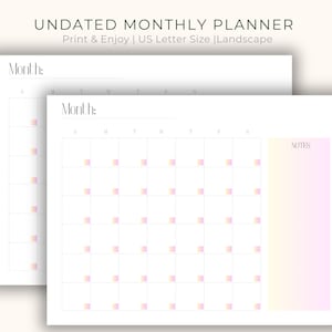 Printable Monthly Planner, Undated Minimalist PDF US Letter Digital Download, Clean Simple Design Notes Calendar Planner Page Print