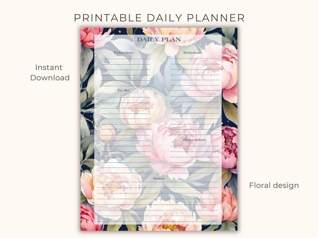 Floral Daily Planner, Printable to Do List, Priorities, Schedule, PDF ...