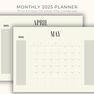 Printable Calendar 2025, Monthly Planner, 12 pages PDF US Letter Digital Download, Clean Simple Design 12 Months Planner Page Calendar Print