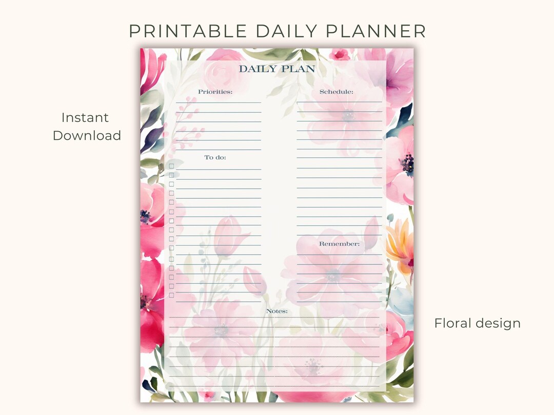 Floral Daily Planner, Printable to Do List, Priorities, Schedule, PDF ...