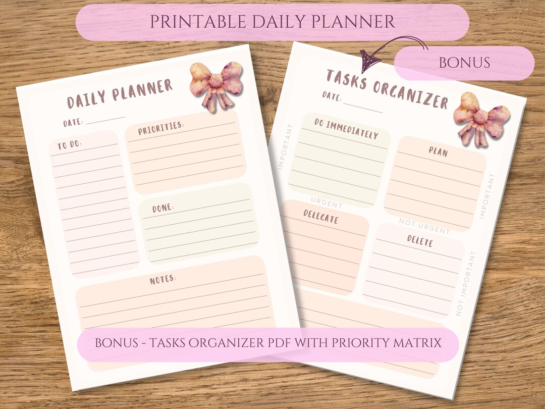 Printable Daily Planner PDF | US Letter and A4 | Light Pink & Yellow ...