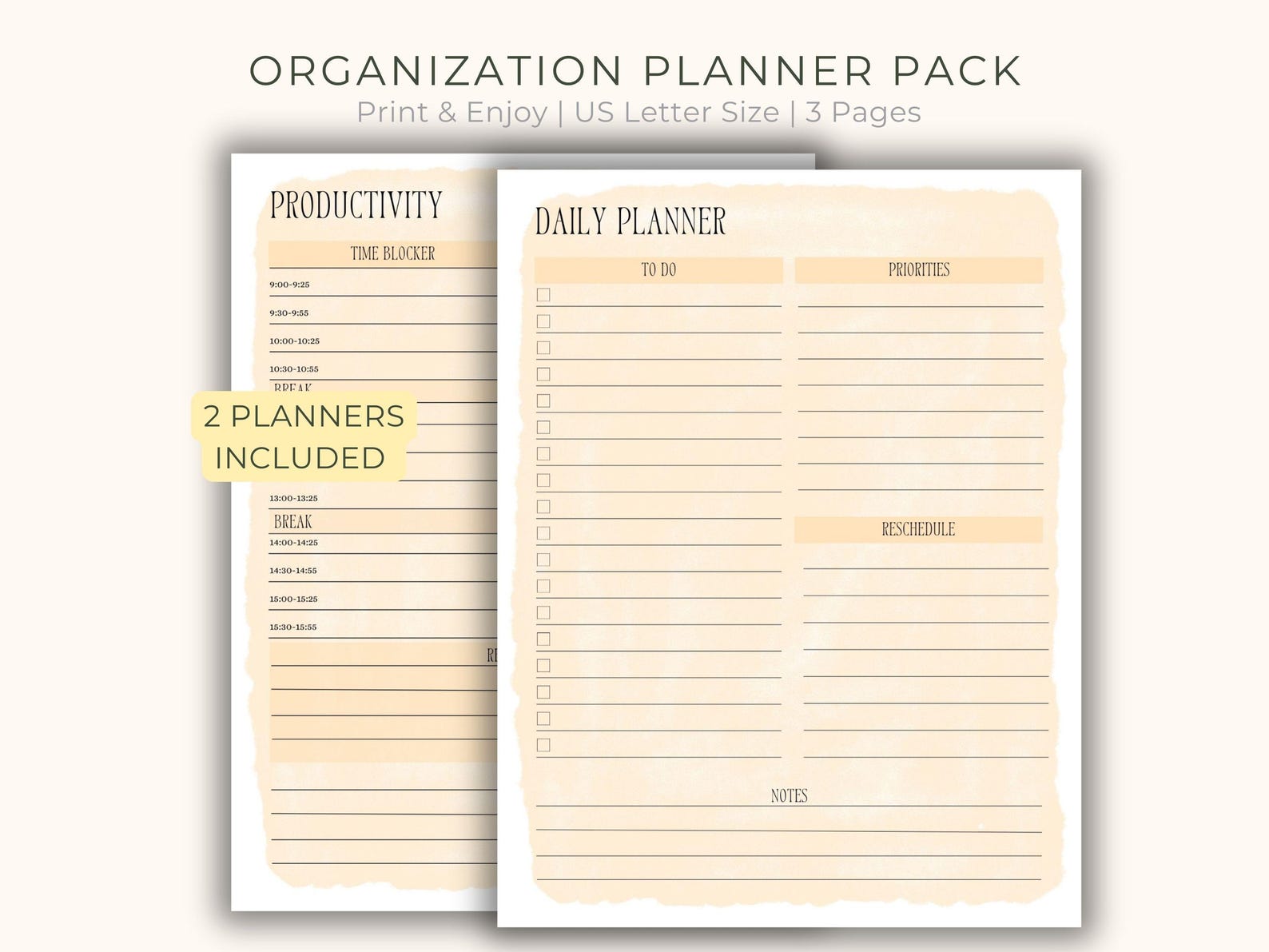 Printable Daily Planner & Task Organizer 3 Pages Pack PDF | US Letter ...