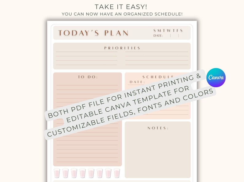 EDITABLE Daily Planner, Printable & Editable Canva Template, PDF US ...