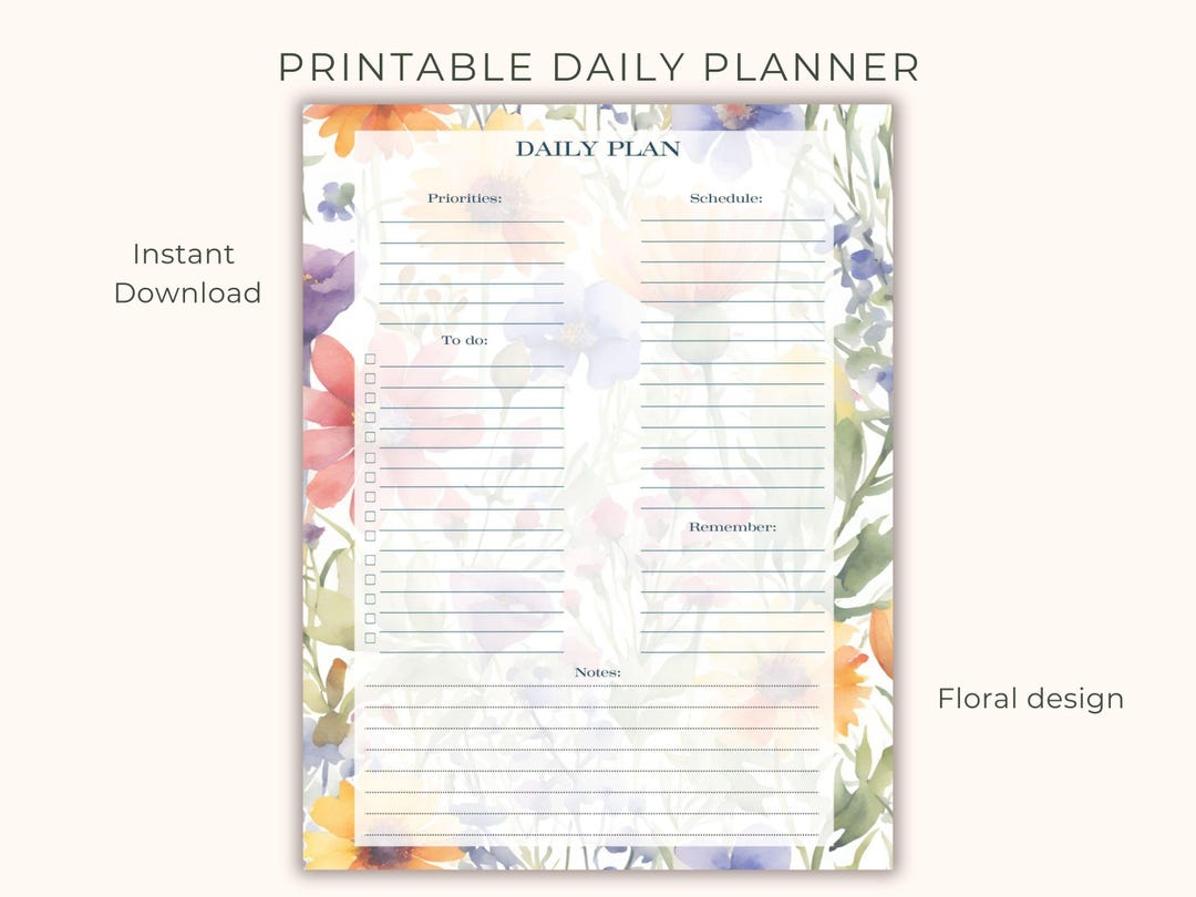 Floral Daily Planner, Printable to Do List, Priorities, Schedule, PDF ...