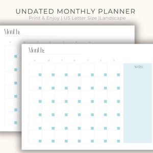 Printable Monthly Planner, Undated Minimalist PDF US Letter Digital Download, Clean Simple Design Notes Calendar Planner Page Print