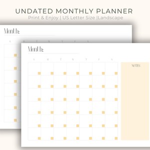 Printable Monthly Planner, Undated Minimalist PDF US Letter Digital Download, Clean Simple Design Notes Calendar Planner Page Print