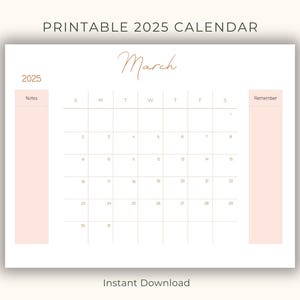 Printable Calendar, Monthly Planner, 12 pages PDF US Letter Digital Download, Clean Simple Design 12 Months Planner Page Calendar Print 2025