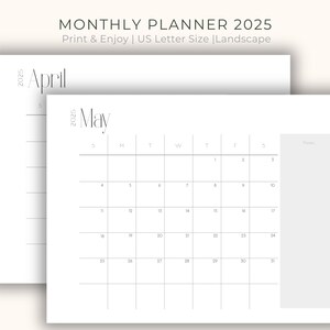 Printable Calendar 2025, Monthly Planner, 12 pages PDF US Letter Digital Download, Clean Simple Design 12 Months Planner Page Calendar Print