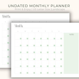 Printable Monthly Planner, Undated Minimalist PDF US Letter Digital Download, Clean Simple Design Notes Calendar Planner Page Print