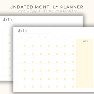 Printable Monthly Planner, Undated Minimalist PDF US Letter Digital Download, Clean Simple Design Notes Calendar Planner Page Print