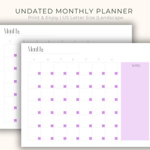 Printable Monthly Planner, Undated Minimalist PDF US Letter Digital Download, Clean Simple Design Notes Calendar Planner Page Print