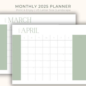 Printable Calendar 2025, Monthly Planner, 12 pages PDF US Letter Digital Download, Clean Simple Design 12 Months Planner Page Calendar Print