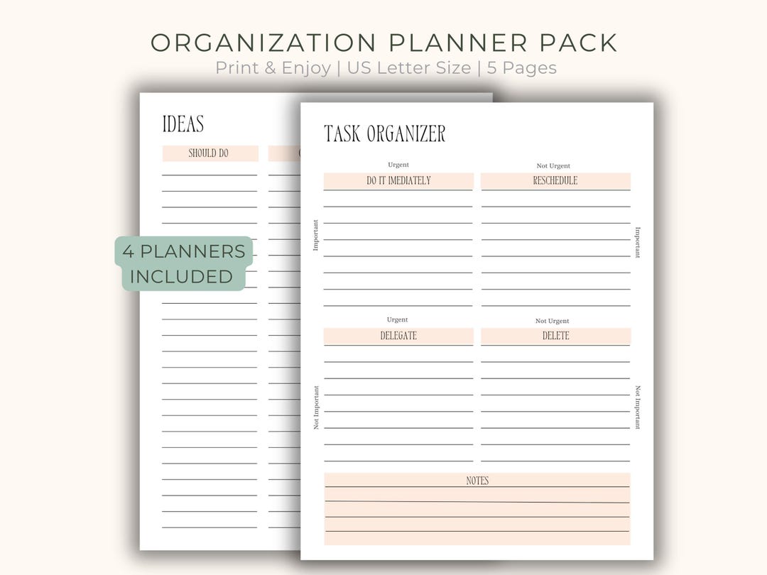 Printable Daily Planner & Task Organizer 5 Pages Pack PDF | US Letter ...