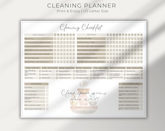Printable Cleaning Check List Planner PDF, Minimalist Organization Tasks Instant Download, Daily & Weekly Cleaning, best for ADHD persons