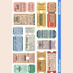Train Tickets Sticker Sheet 4 x 6 • Glossy Vinyl Sticker Sheet for Journals Scrapbooks and Junk Journals • Vintage Travel Gift