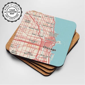 Sottobicchieri personalizzati con indirizzo o mappa della città - Set da 4 / Regalo personalizzato per la casa o la città natale