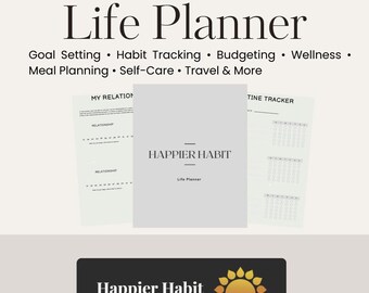 Ultimatives Leben Planer Printable | 60+ Seite Digitaler Planer PDF | Vorlagen für Ziel, Finanzen, Gewohnheit, Wohlbefinden und Produktivität