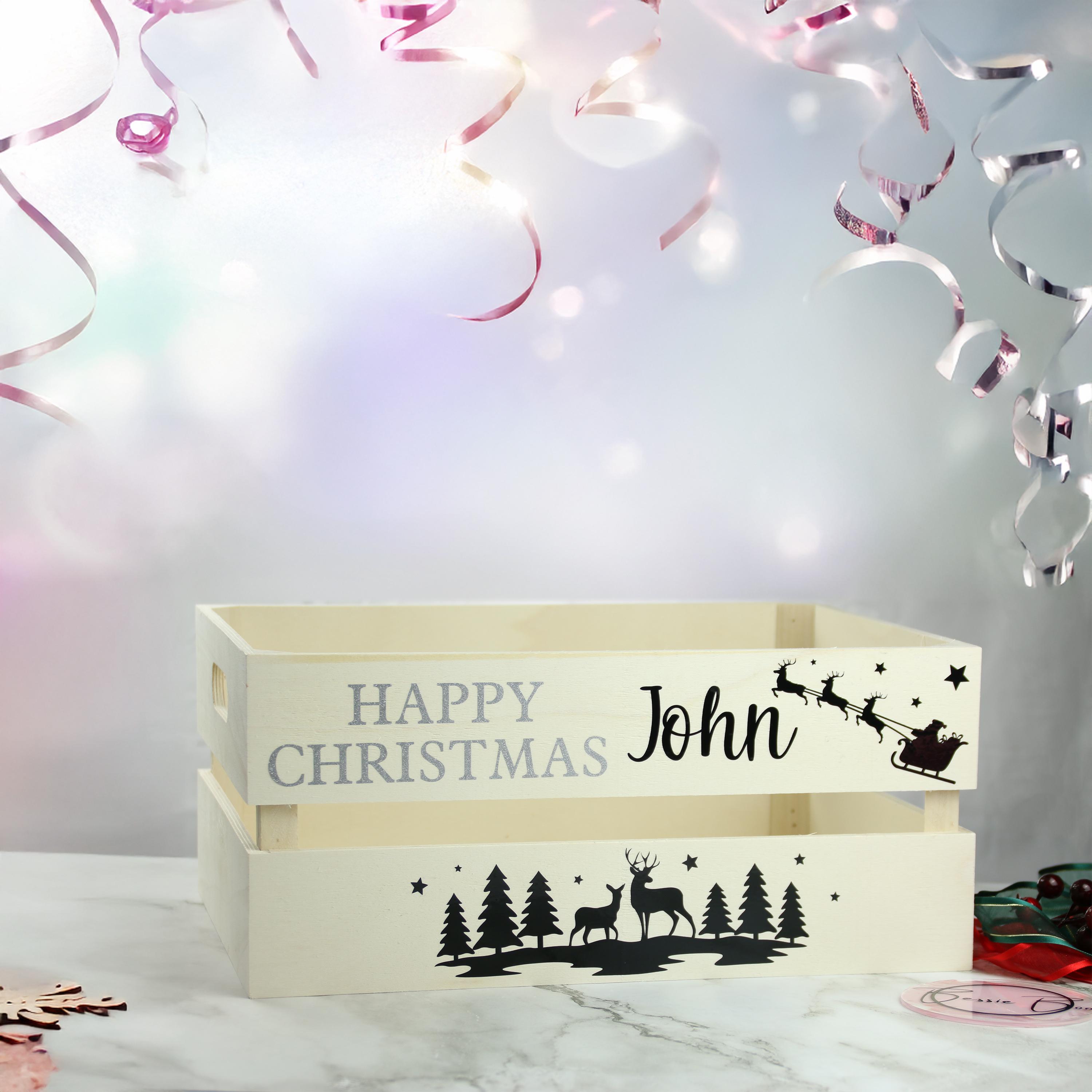Personalised Christmas Eve Box – Wooden Gift Crate with Festive Design