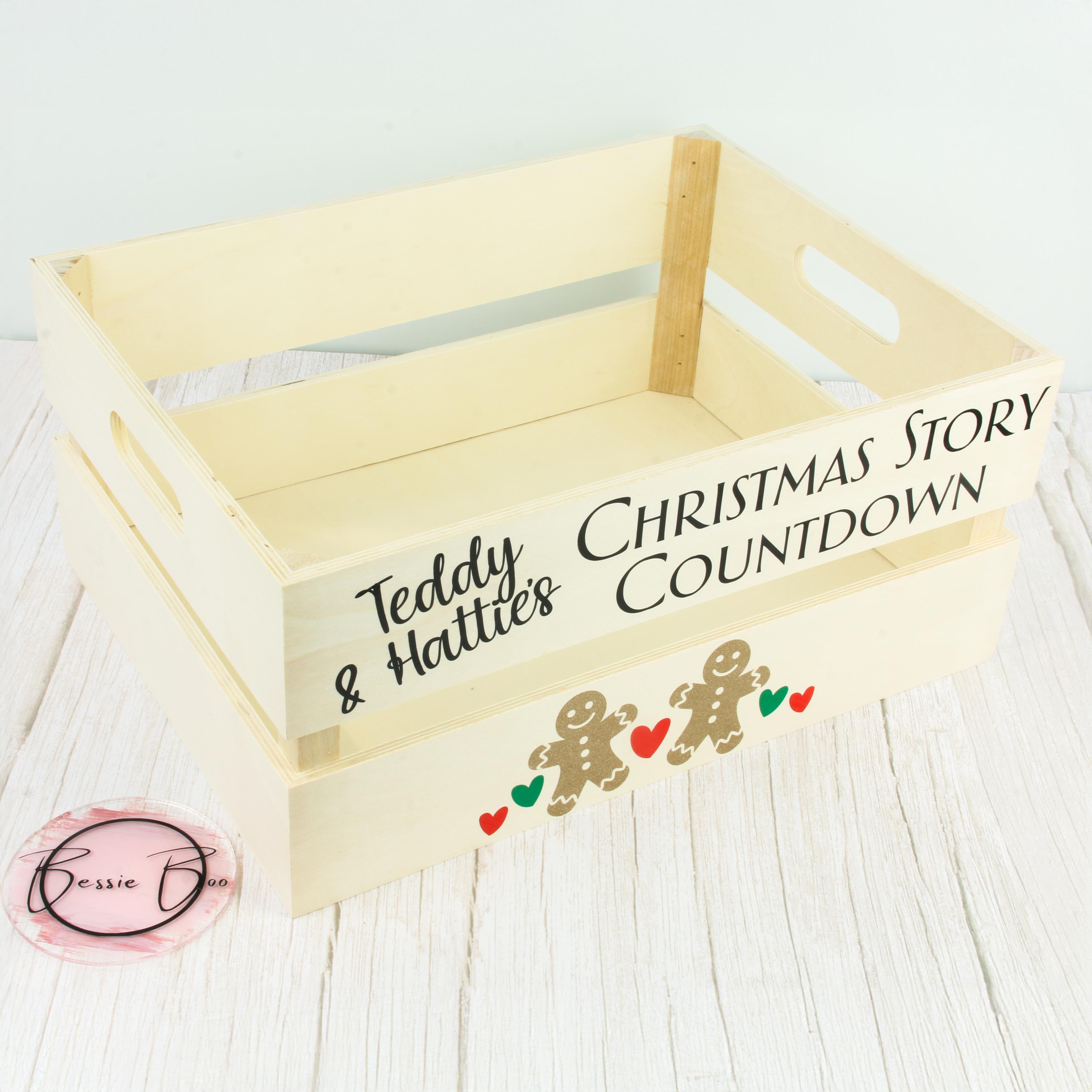Personalised Christmas Story Countdown Crate - Advent Book Box with Gingerbread Design