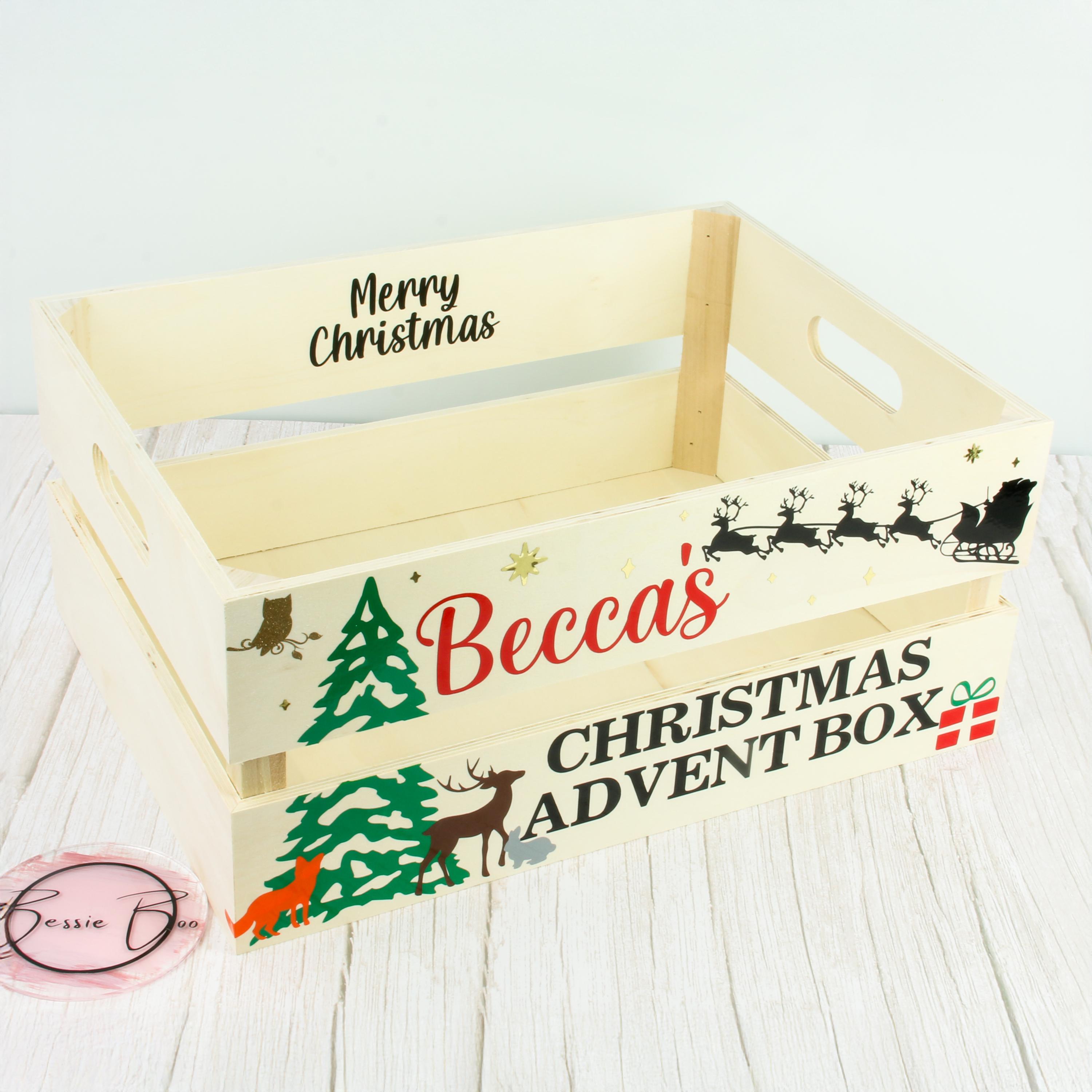 Personalized Christmas Advent Box | Festive Santa Wooden Crate