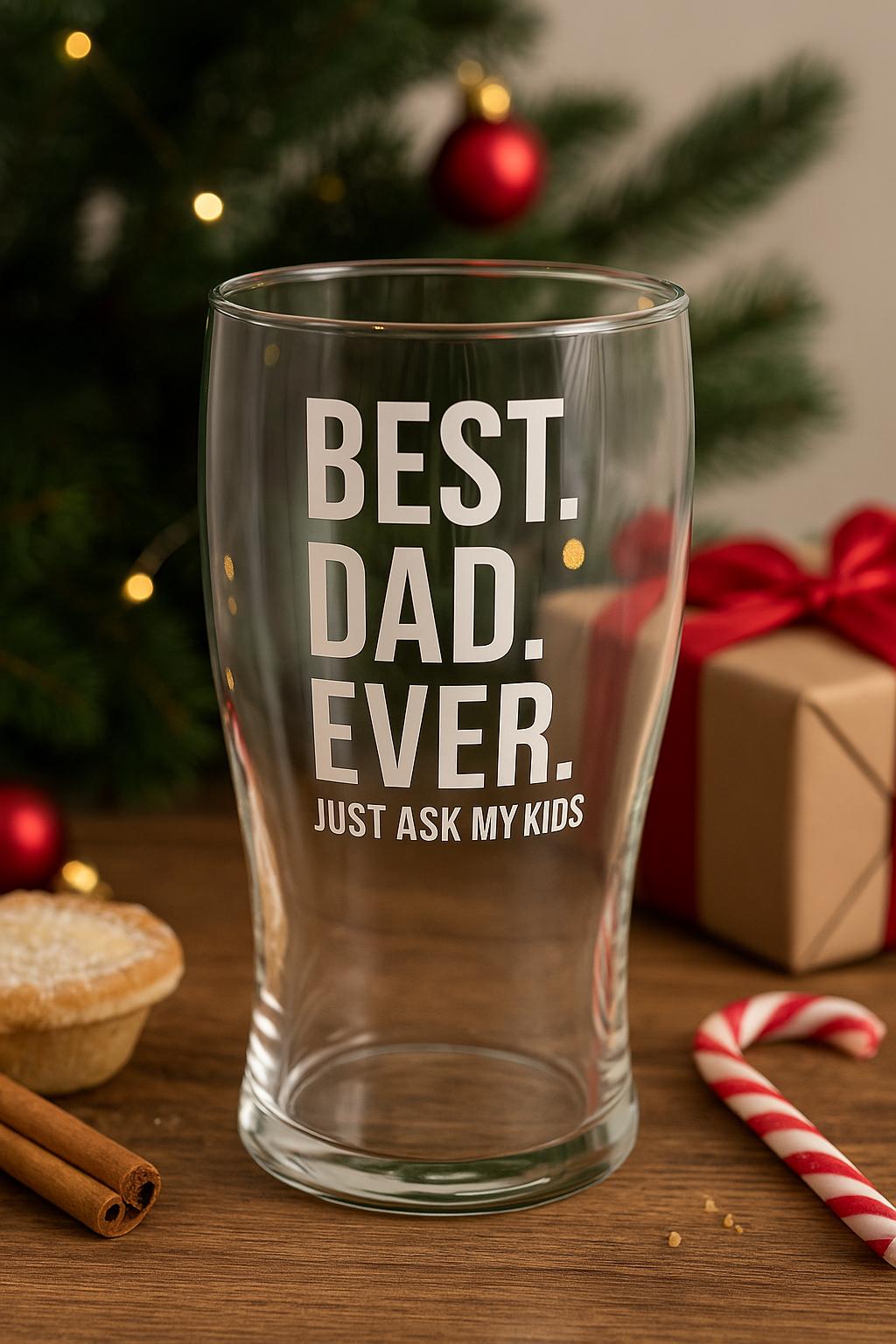 Best Dad Ever Beer Pint Glass – Personalised Gift from Kids, ideal for Christmas, Father’s Day or Birthday Present