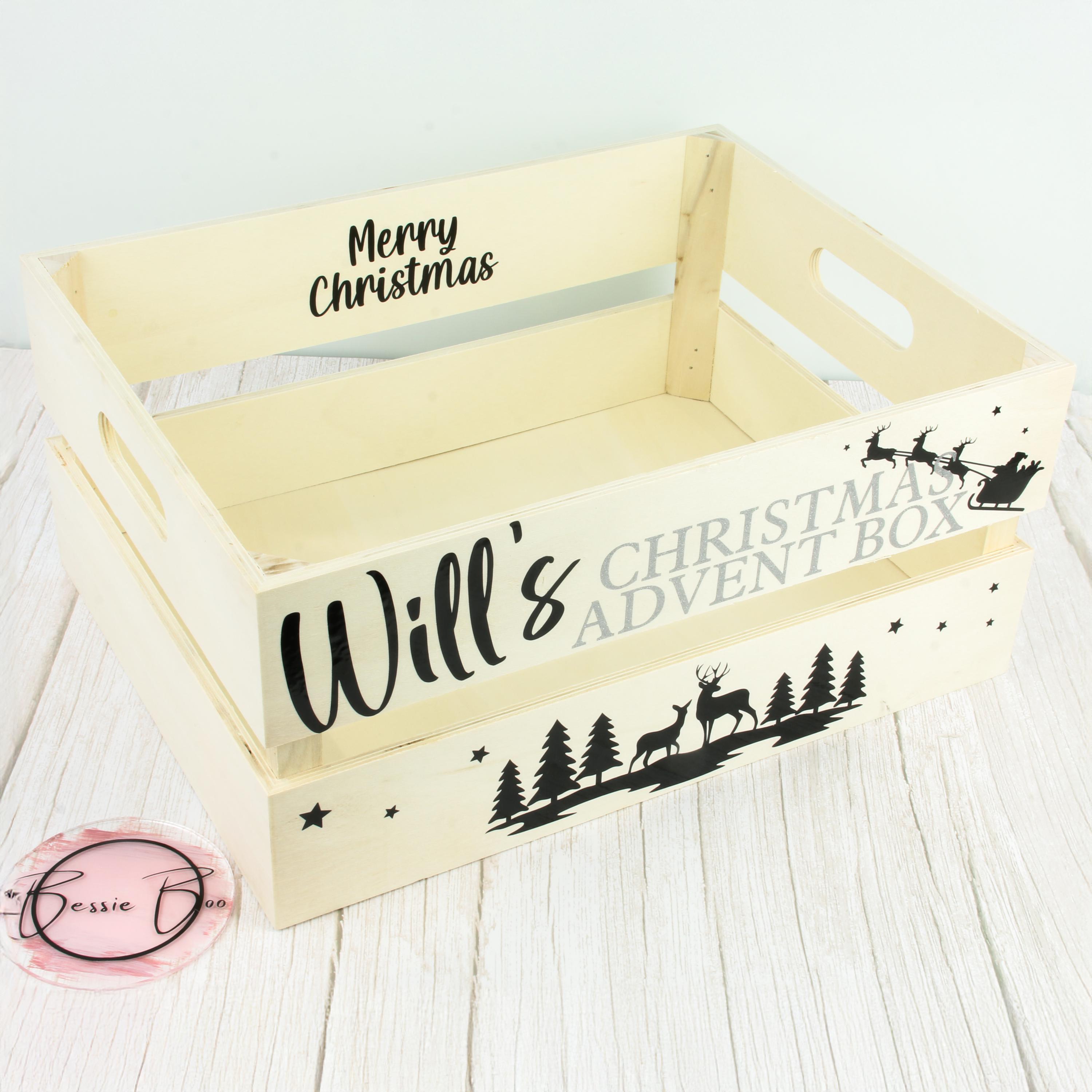Personalized Christmas Advent Box – Woodland Santa Reindeer Design