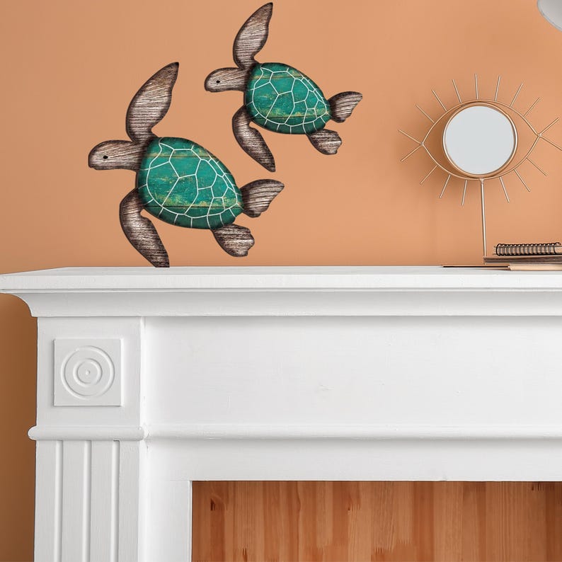 Wooden Sea Turtle Wall Decor Set, Rustic Coastal Beach Art - Etsy
