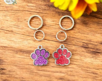Personalized Glitter Paw Print Pet ID Tag: Engraved Stainless Steel