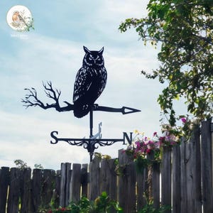 Owl Weather Vane: Rustic Metal Garden Decor with Compass
