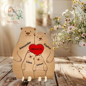 Wooden Bear Family Puzzle, Family Name Puzzle, Custom Family Keepsake, Gift for Parents, Bear Family, Family Home Decor, Personalized Gift