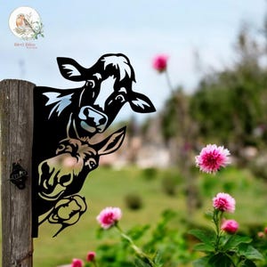 Decorative Iron Fence Ornament, Animal Wall Decor, Cow & Donkey Garden Stake, Metal Outdoor Art, Garden Decoration, Steel Metal art